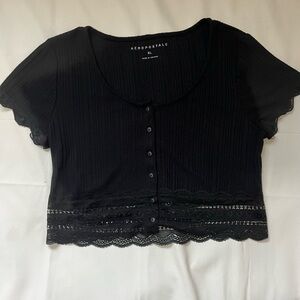 Aeropostale Black Cap Sleeve Crop Blouse